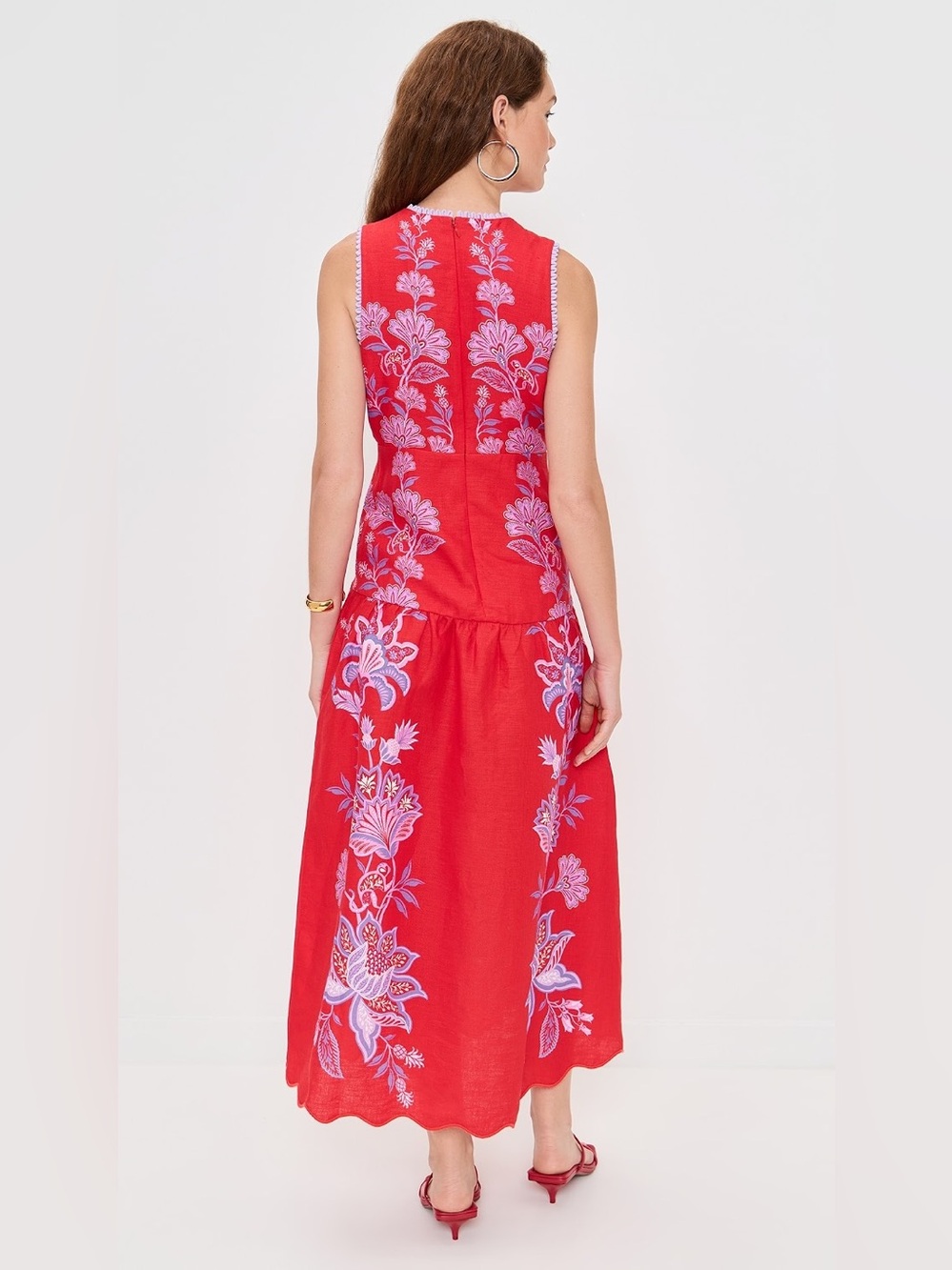 NWT Farm Rio Porcelain garden red linen midi dress - Picture 2 of 12